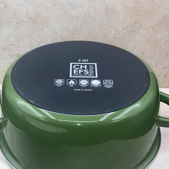 Chefs Atelier 5 QT Dutch Oven Avocado Green/ Speckled Interior Made In Serbia - Picture 10 of 12